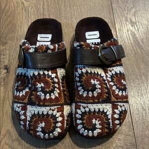 Dirty Laundry- Crochet Patchwork Clog Mules with Buckle Accent